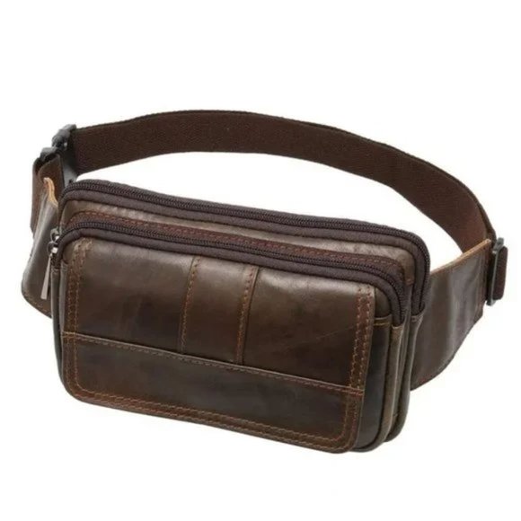 New Leather Fanny Pack, Waist Bag for Travel Outdoor Brown 26 - Picture 1 of 8